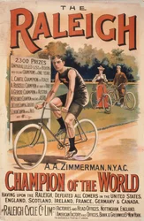 Affiche publicitaire pour les cycles Raleigh avec un portrait d